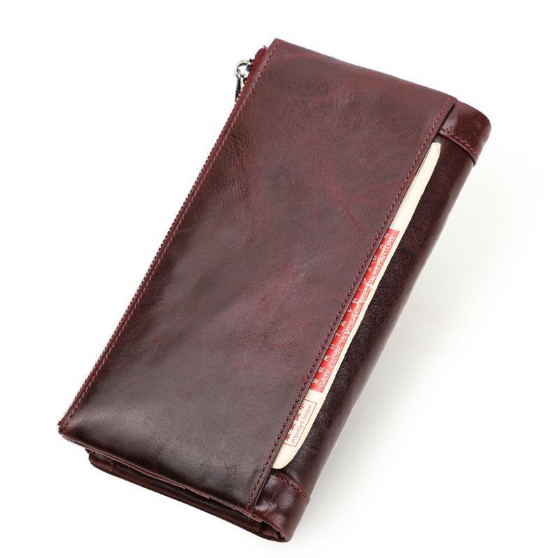 Triple Layer Zipper Women Long Wallet Old Fashioned Genuine Leather Ladies 3 Fold Coin Purse RFID Anti-theft Money Clips Card Holder Bag for Wife Gift