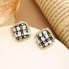 The New Retro Fabric Earrings Have a Sense of Design, Silver Needle-encrusted Diamond Plaid Earrings Have a Fresh and Sweet Temperament