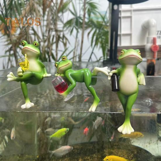 3 stk/sett Mini drikkende frosk figur stående sittende liggende tegneserie frosk statue harpiksskulptur utendørs hage blomsterpotte klemmer pynt