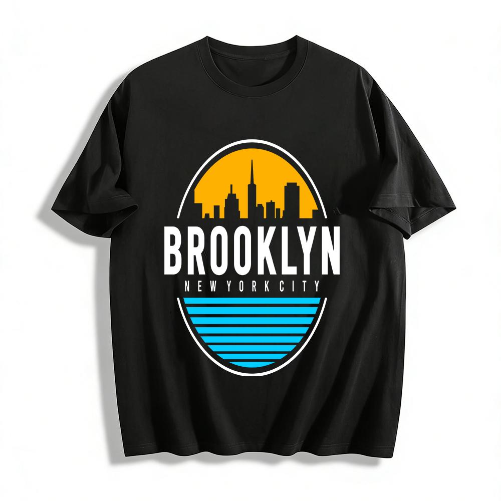 American City Skyline Sunset Print Casual T-Shirt Pure cotton T-shirt XXS
