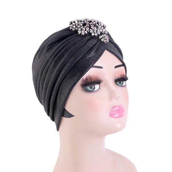 Damer Topphatt Rombus Rhinestones Dekor Plissert Turbanhatt Gullbelagt Pyntet Hatt Elastisk Design Hodeplagg