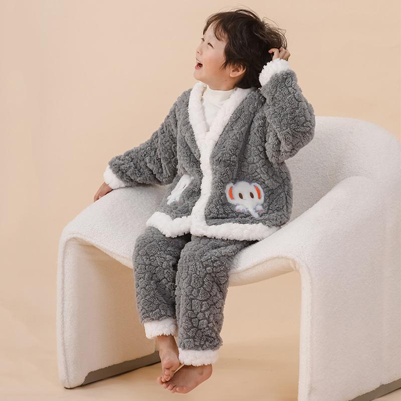 

Зимние комплекты для мальчиков и девочек, детские утепленные мягкие костюмы с героями мультфильмов, подростковая пижама с подкладкой + штаны, комплект из 2 предметов, детская одежда из бархата 150 серый