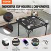 Mahjong Table, Square 4 Player Folding Card Table with 4 Cup Holders & 4 Chip Trays, Portable Domino Game Table with 1 Set of Dominoes for Mahjong