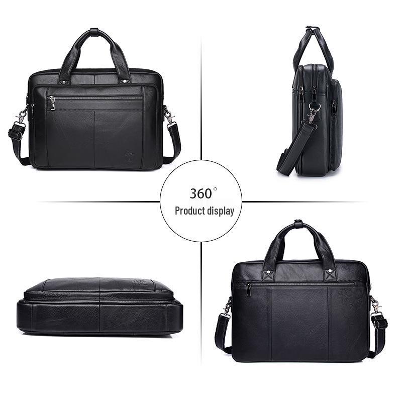 Shilaidun Men's Genuine Leather Briefcase, 16-inch Laptop Handheld Shoulder Bag