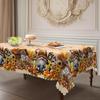 1 Happy Autumn Gnome Tablecloth With Pumpkin House Maple Leaf Pattern - Dustproof Polyester Textured Tablecloth