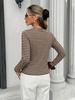 Women's French Retro Stripe Long Sleeve Coffee White Ribbed Slimming Round Neck T-shirt
