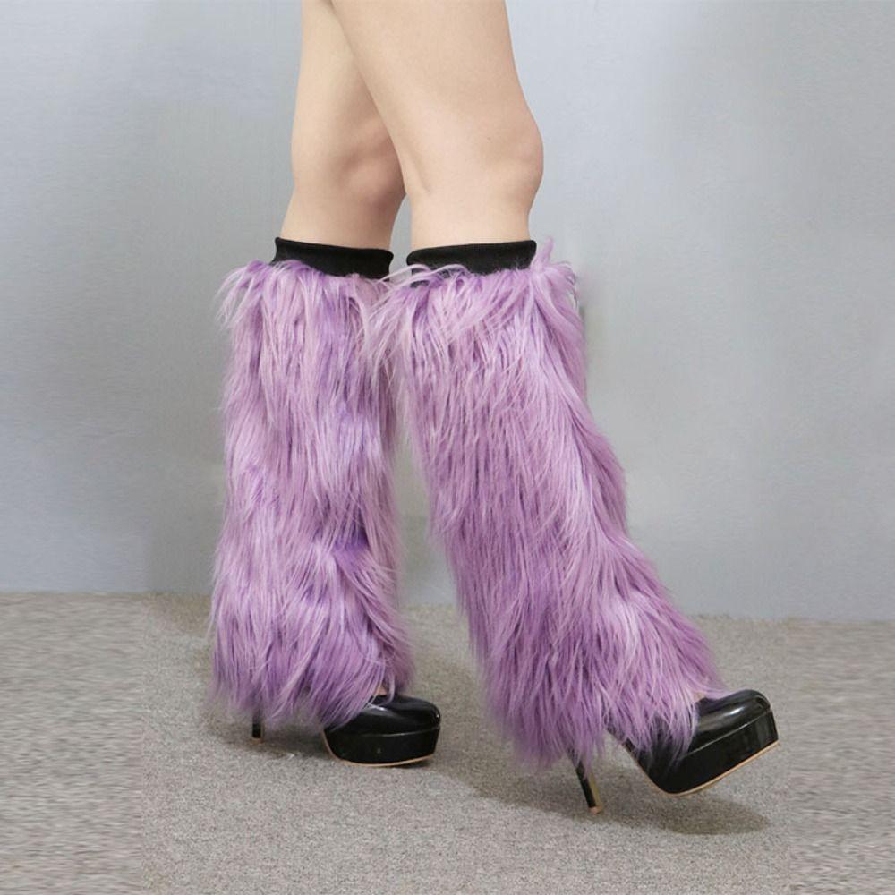 Scaldamuscoli Pelliccia Sintetica Pelosi Stile Harajuku Stile Giapponese Calzini Lunghi a Tubo 40cm Colore Unico Dolci Calzettoni Al Ginocchio Calzini per Ragazze Donna