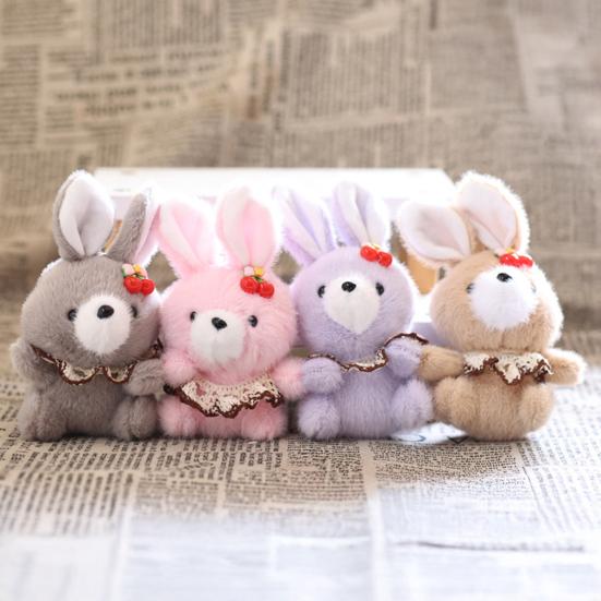 Cute Cherry Bunny Plush Keychain, Small Rabbit Stuffed Animal Pendant for Bag Backpack Purse, Kawaii Cartoon Key Ring Charm, Gift for Girls Women