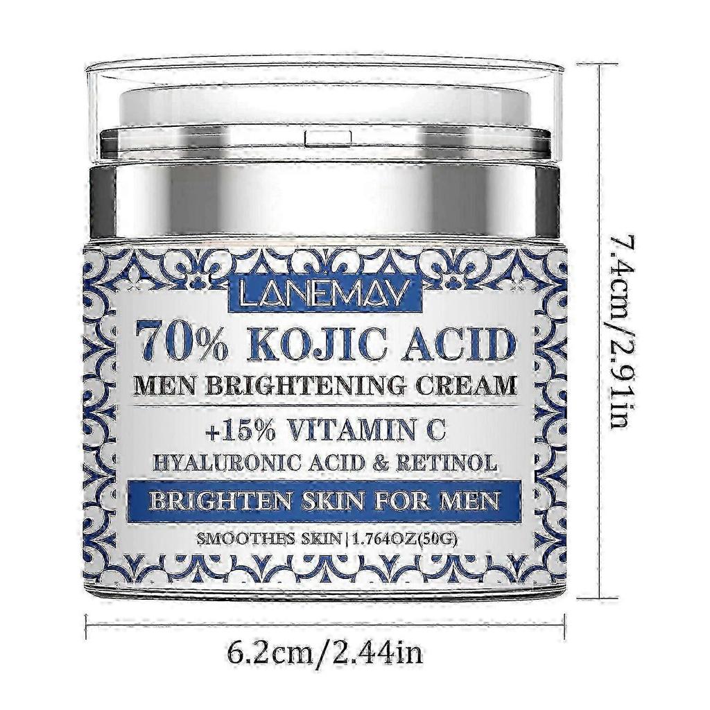 70% Kojic Acid Men's Brightening Cream with Vitamin C, Hyaluronic Acid & Retinol Skin Lightening, Hydration & Anti-Aging, 50G Non-Greasy Formula for