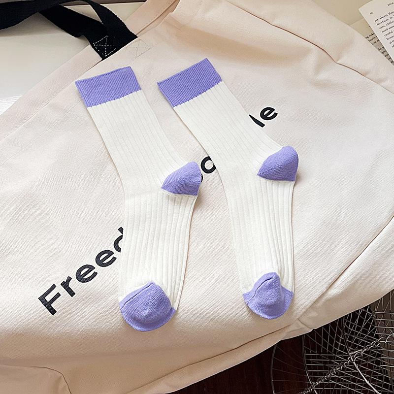 Female Spring and Autumn New Variety Match Color Tall Drum Pile Pile Cotton Socks