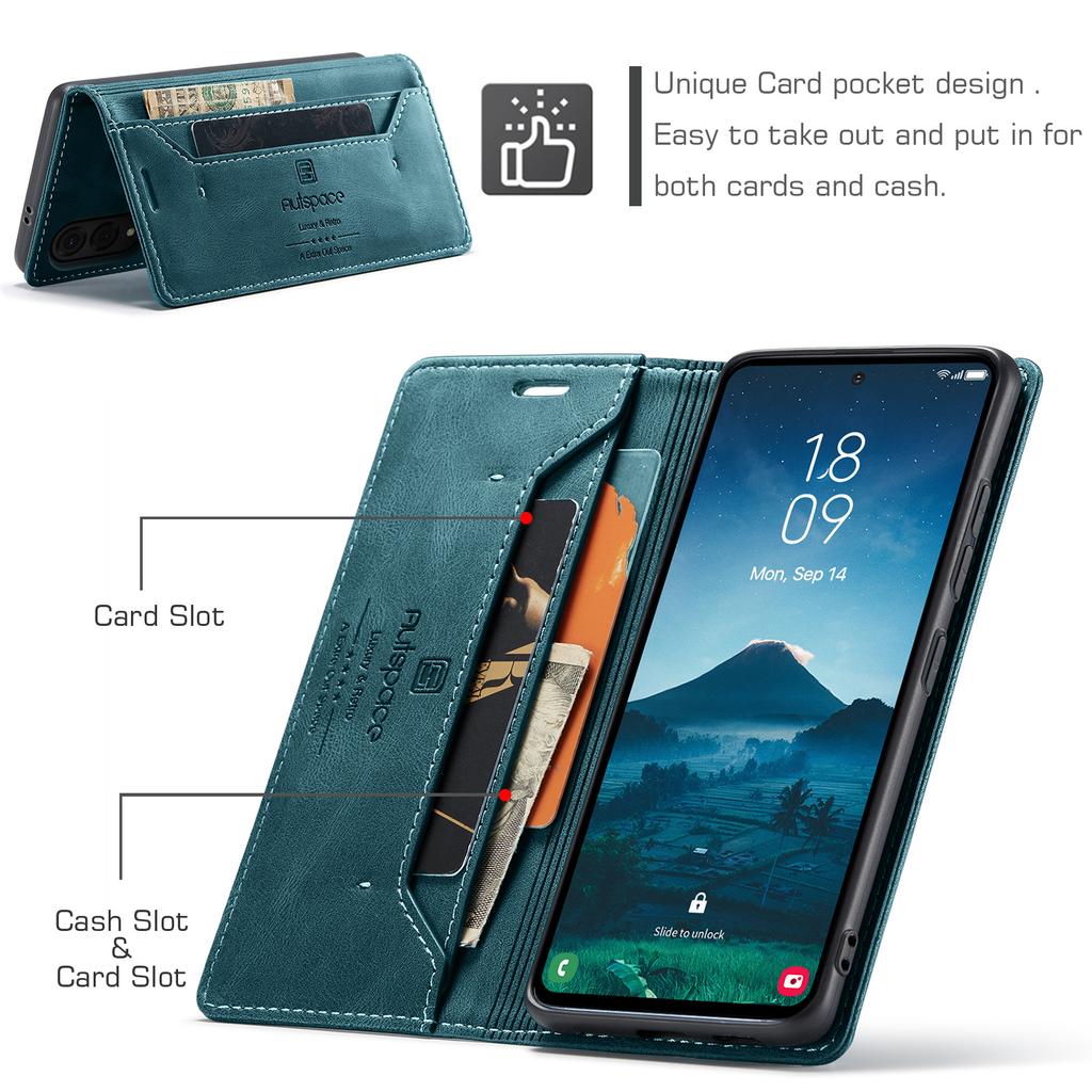 For Samsung Galaxy S25 Edge Wallet Case AUTSPACE A01 Leather Stand Cover with RFID Blocking Card Holder
