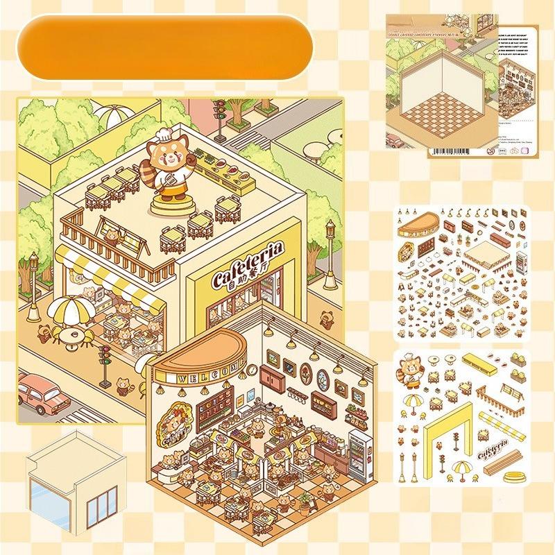 Cartoon Miniatur Scene 3D Stickers Retro DIY PET Landscape Stickers Dekomprese Korejské papírnictví Scrapbooking Plakáty