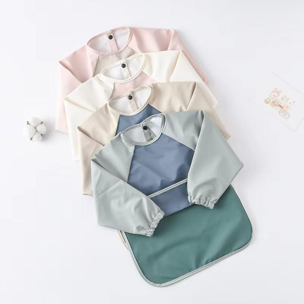 Waterproof Long Sleeve Bib Soft Children PU Bibs Quick-Dry Toddlers Feeding Apron Infant Use