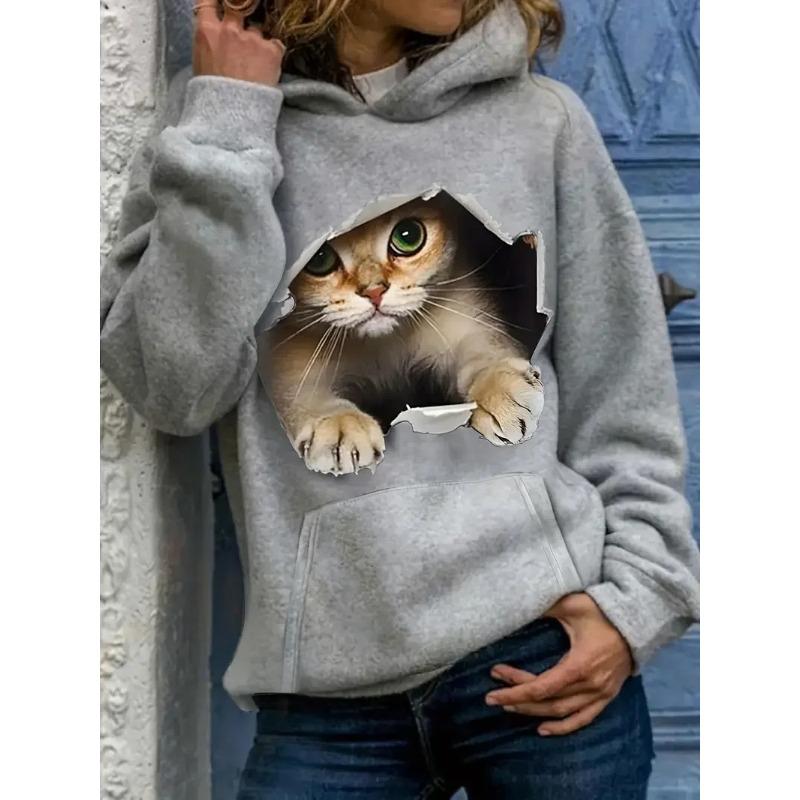 Autumn Funny Cat 3D Printed Hoodies Fashionable Casual Sports Long Sleeved Men's Hooded Sweatshirts