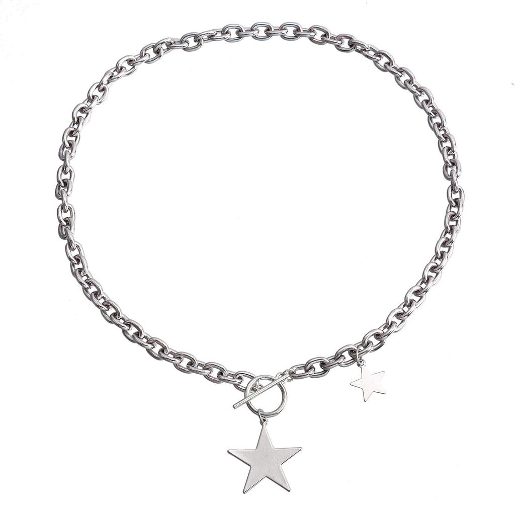European and American Simple Geometric Rough Aluminum Chain Pentagram Pendant Single-layer Women's Necklace Bracelet Set Spice Girl