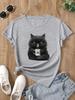 Cute Coffee Drinking Cat Women T Shirt Summer Fashion Short Sleeved T-shirt Tee Tops O-neck Casual Tshirt Women's Clothing