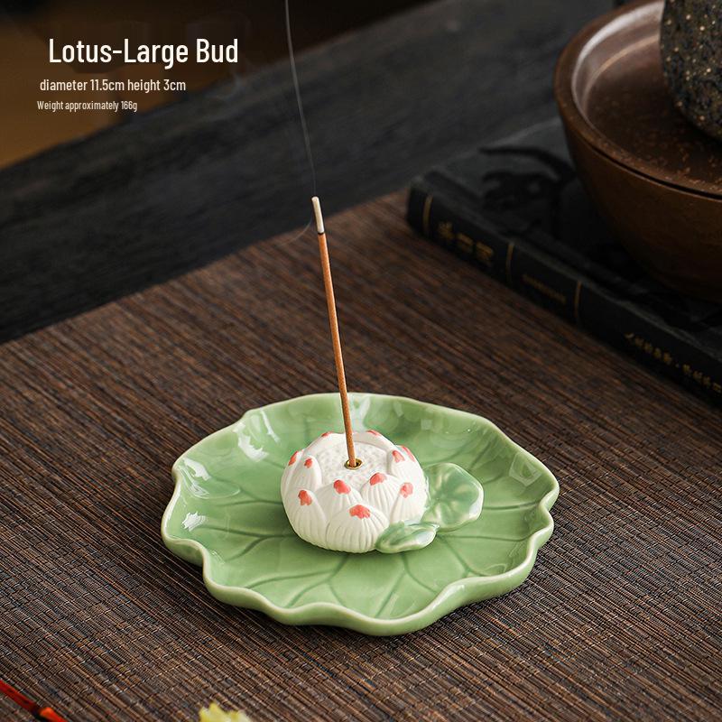 New Ceramic Lotus Incense Holder with Frog Ornament In Fresh Colors