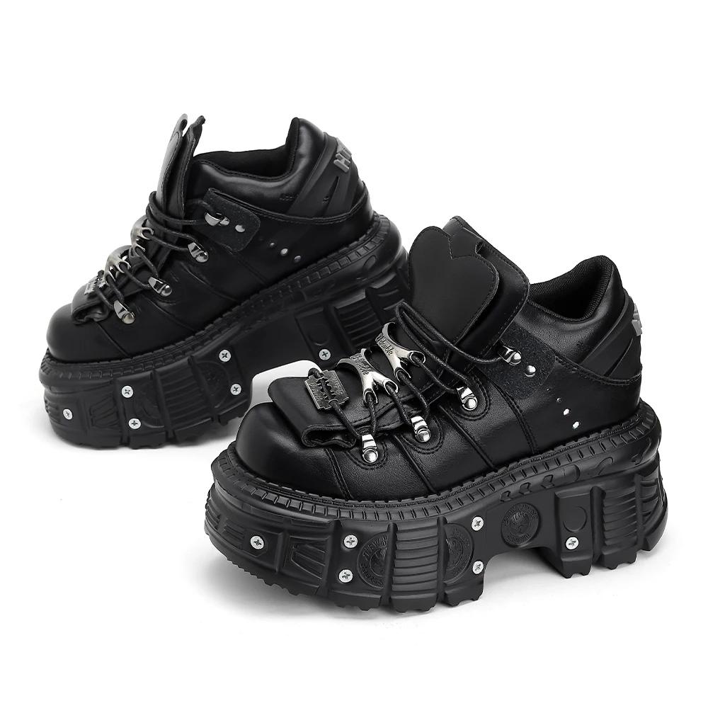 Woman Sneakers New Punk Style Women Shoes Gothic Ankle Rock Boots Lace-Up Heel Height Platform Shoes Woman Metal Decor