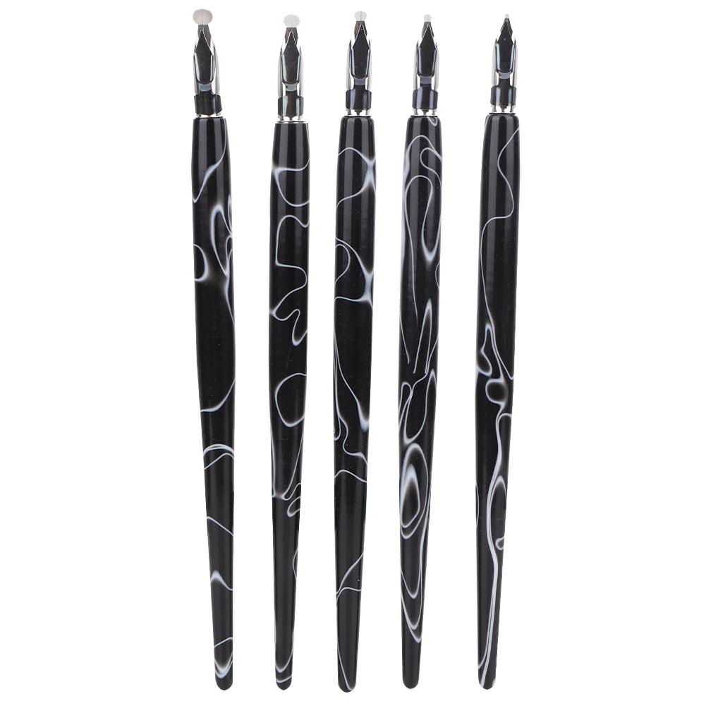5 Pcs Acrylic Pen Flat Round Cartoon Tip Painting Tool Art Supplies(Black Cartoon Round Tip)