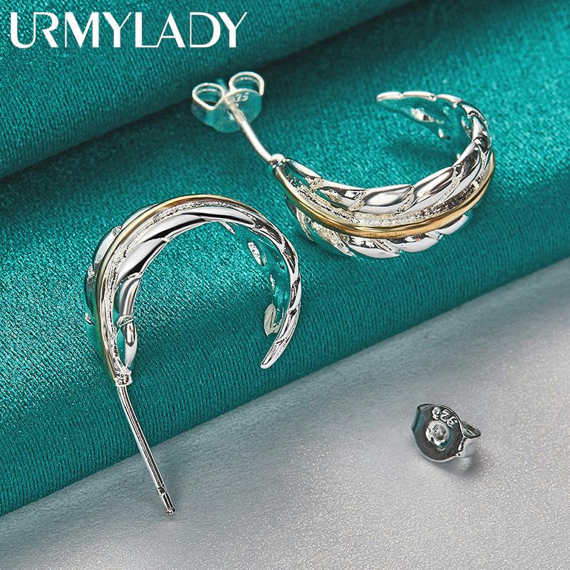 Orecchini a bottone in piuma d'argento sterling 925 per gioielli di moda da donna