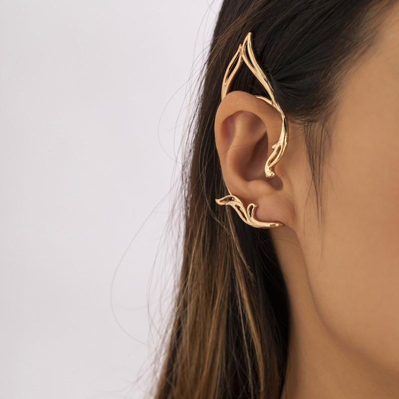 European and American Jewelry Novelty Single Metal Three-dimensional Earring Female Hollow Cat Ear Outline Elf Ear Clip