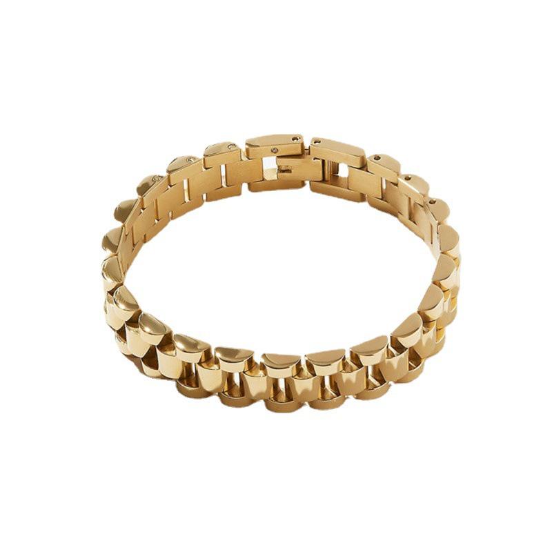 Gold-Plated Titanium Steel Bracelet: Detachable, Unisex Hip Hop Watch Chain, Luxury Electroplated Design for Women.