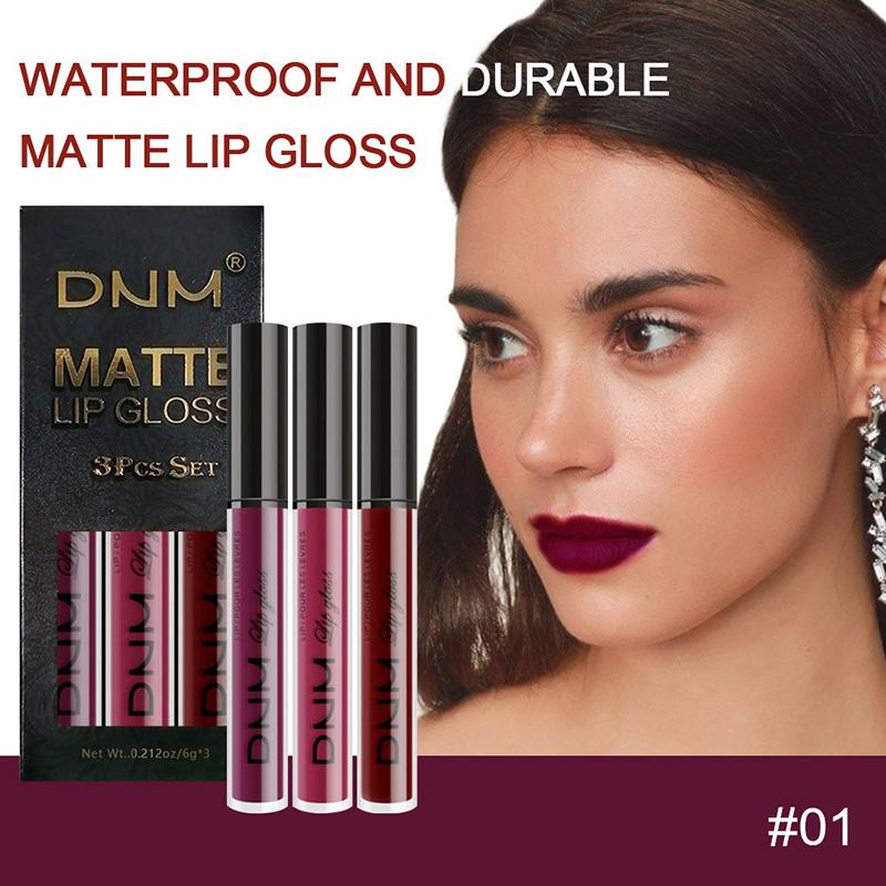 3-teiliges Lipgloss-Set mit 3 Farben, nicht abfärbend, wasserfester Lippenstift, mattes Finish