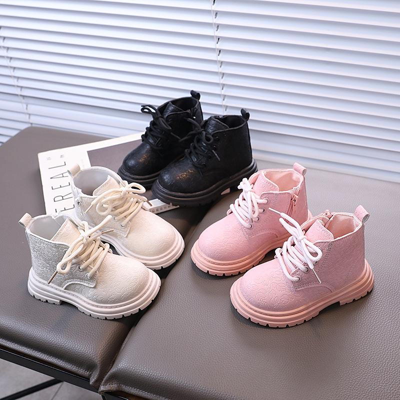 Children Short Boots for Girl Spring Autumn New Little Princess Embossed Floral Versatile Soft Baby Sweet Kids Shoes I06189