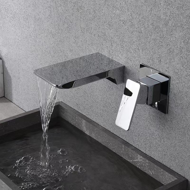 Grey Bathroom Faucet In Wall Brushed Gold Basin Faucet Black Waterfall Faucet Spout Mixer Tap Set Combination Blanoir Brass Tap