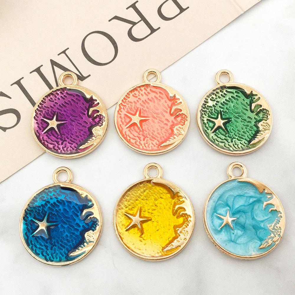 Pendentif Lune Ciel Étoilé: Étoile à cinq branches et goutte d'huile en alliage pour bijoux DIY boucles d'oreilles et collier