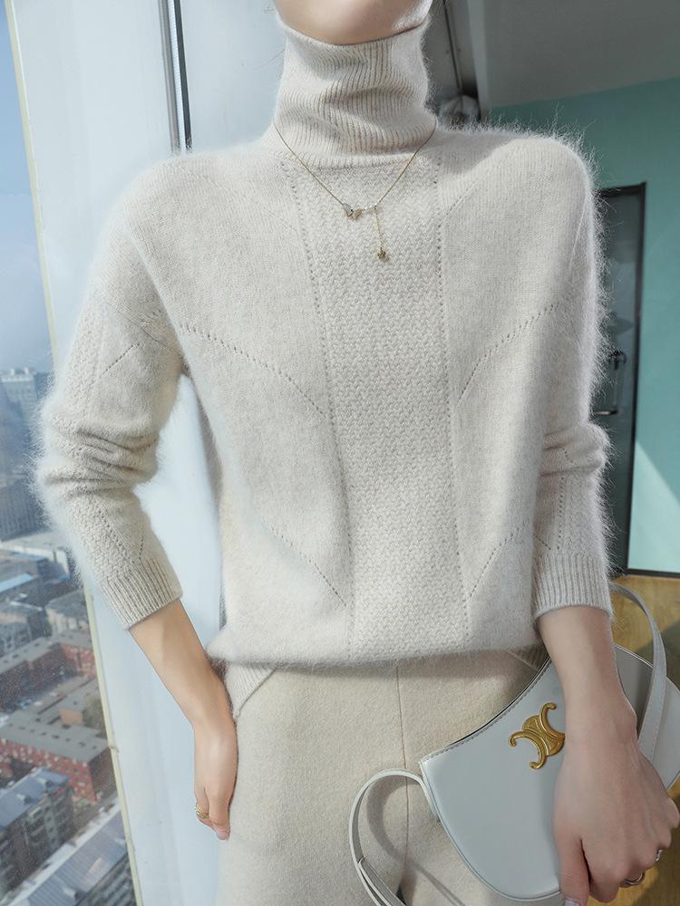 Mink Cashmere High-Neck Loose Pullover: Women's Thick Knit for Autumn/Winter 2025