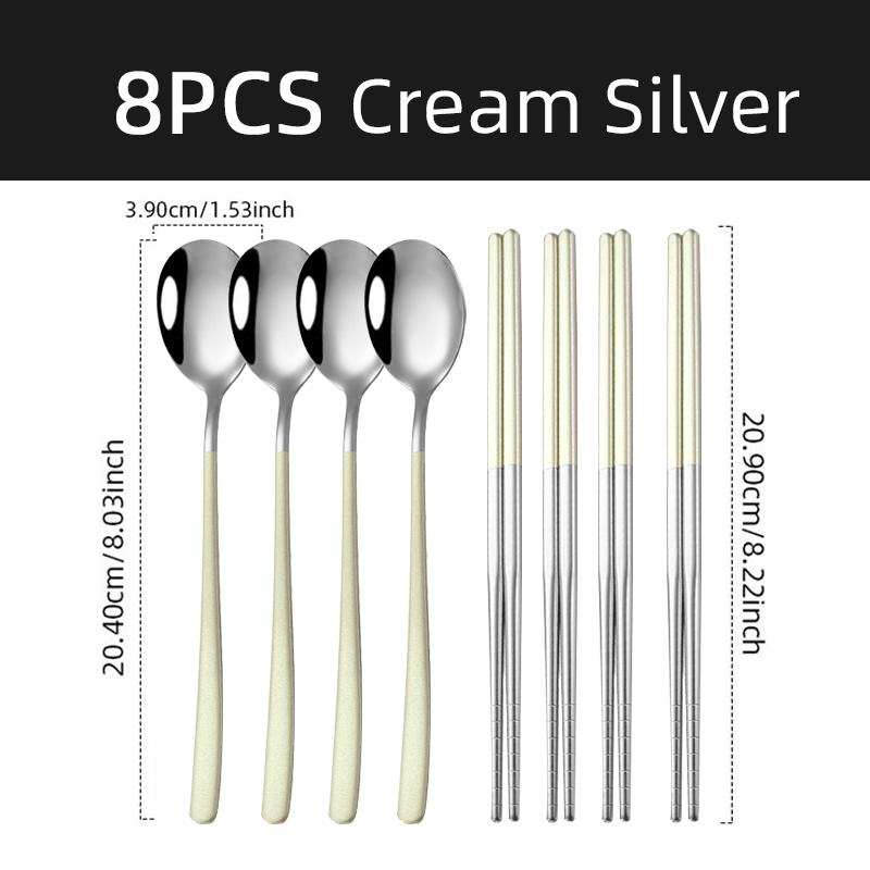 4 Set Chopsticks Spoon Cutlery Set Reusable Stainless Steel Non-slip Sushi Sticks Food soup Spoon Dinnerware Set