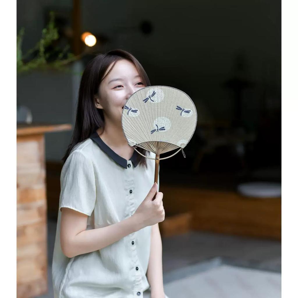 Traditional Style Round Fan, Handmade Bamboo Long-Handled Fan, Portable Small Fan, Photo Prop, Decorative Fan, Chinese-Style Hand-Held Fan, Round Fan