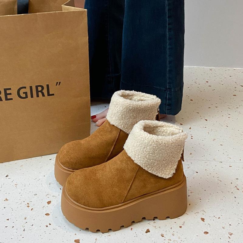 Snow Boots Women's 2025 Winter New Thickened Warm Velvet Thick-soled Small Muffin Bottom Fashionable Versatile Cotton Shoes