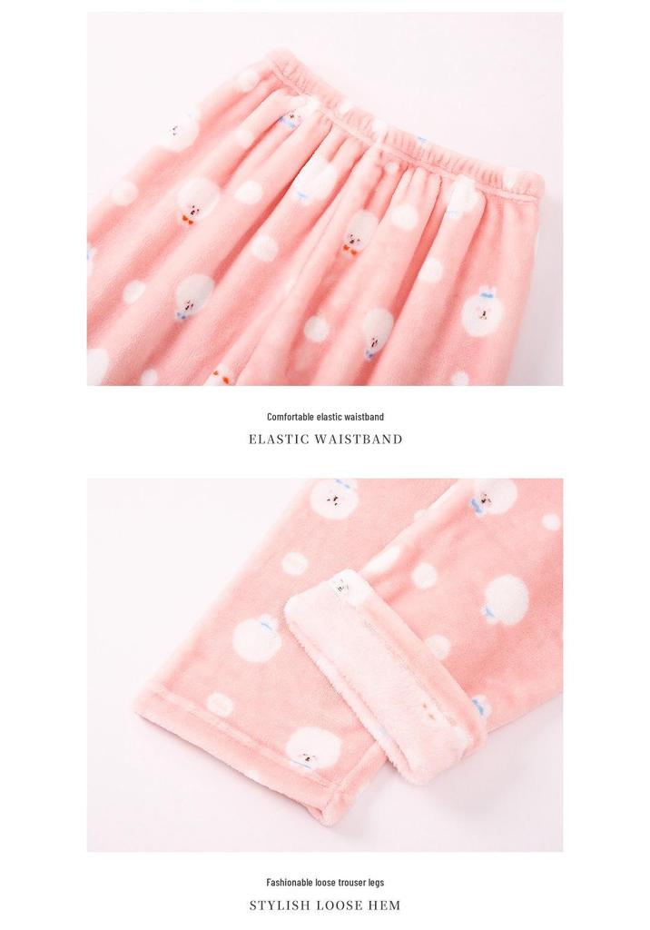 Women's Plus Velvet Flannel Pajama Pants - Warm Coral Velvet Long Pants for Walking & Home - Autumn/Winter Collection