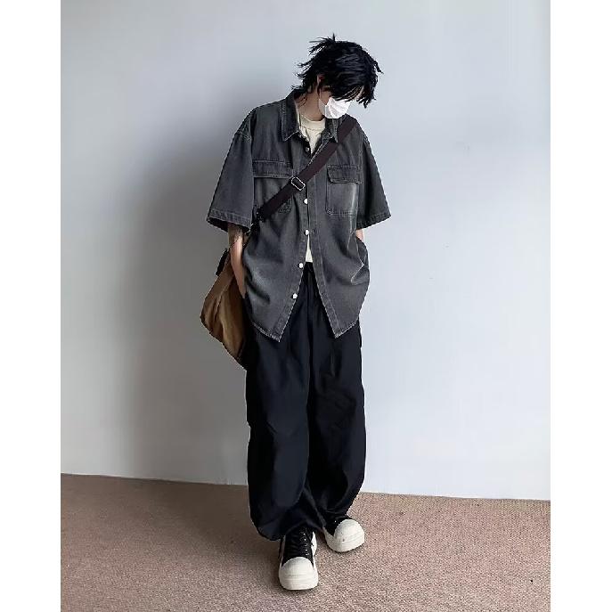 Summer Clothing Men'S Retro Casual Shirt Student Loose Niche Design Fun New Men'S Top For Outdoor Wear