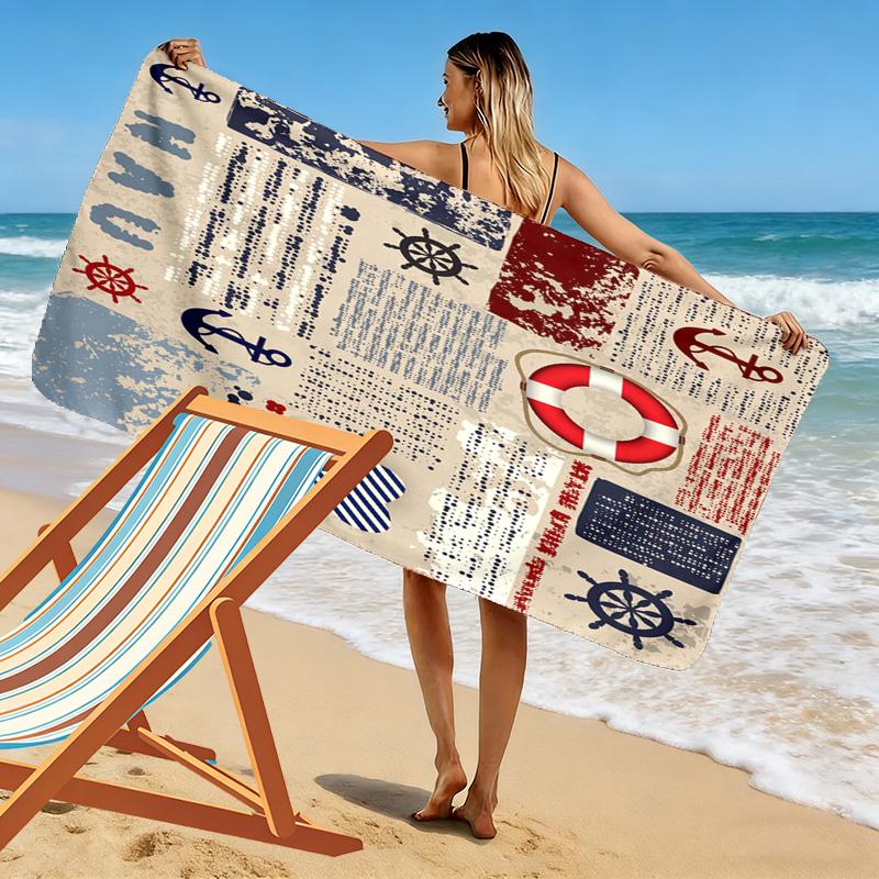 Nautical Theme Print Beach Towel, Large Soft Quick Dry Towel for Beach Camping Swimming