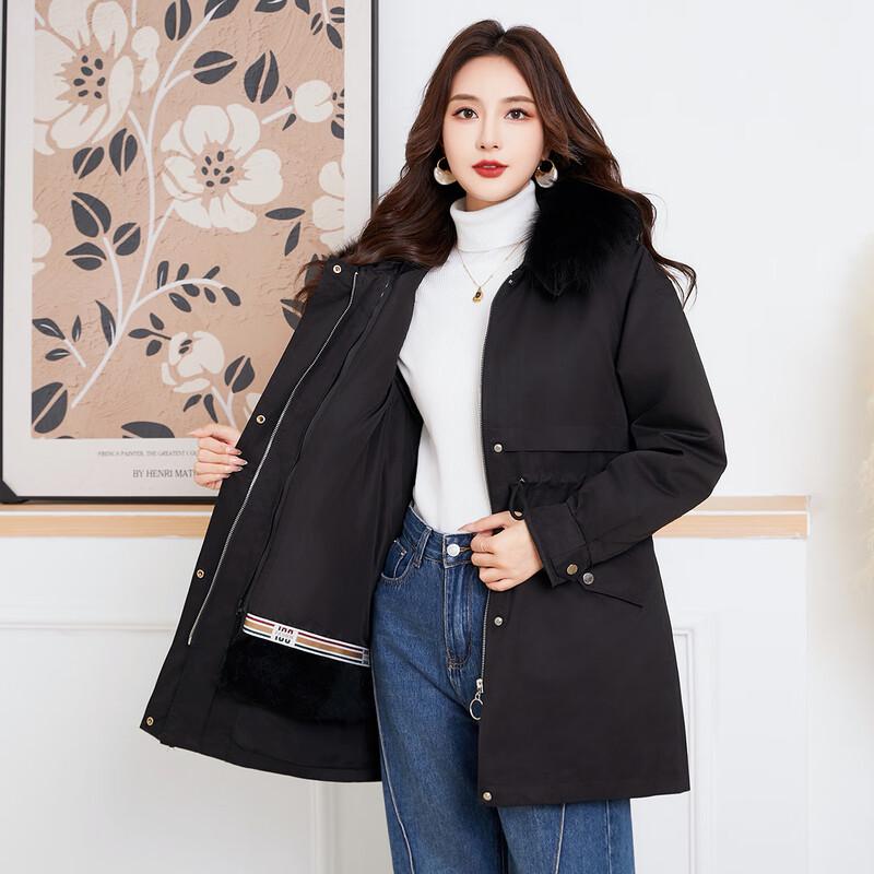 KAISER Women's Fox Fur Collar Rabbit Lined Parka