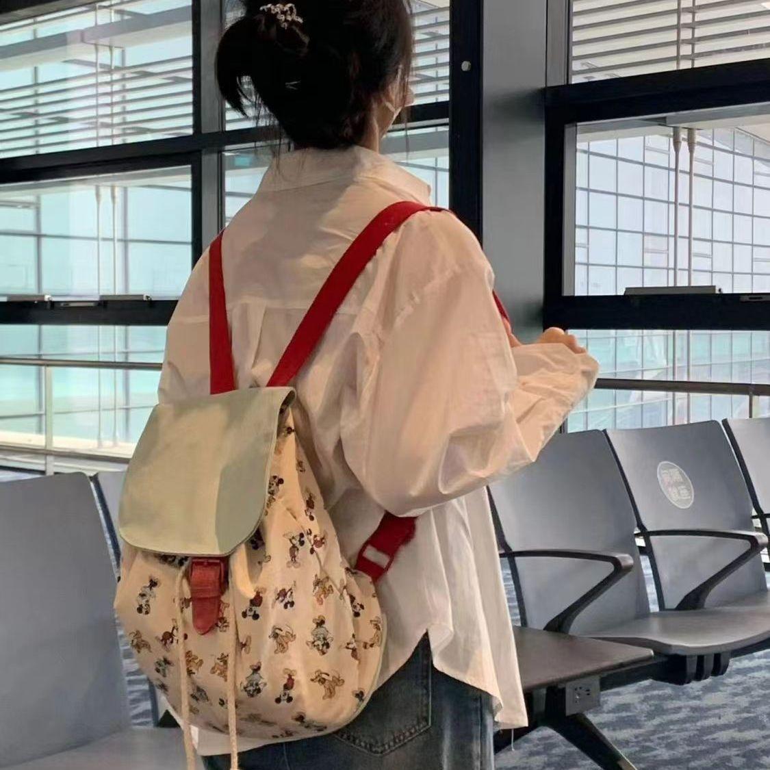 

Cute Mickey School Bag Summer School Student Class Backpack Fashion Casual Canvas Bag Lazy Bag