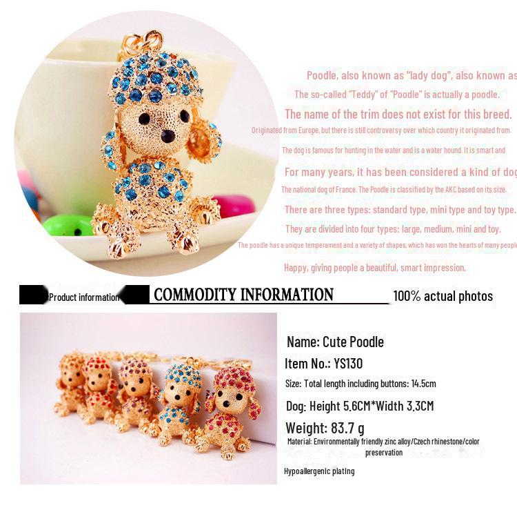 Přívěsek na klíče s štrasovým pudlem: Roztomilá ozdoba pro štěně pro dámské tašky