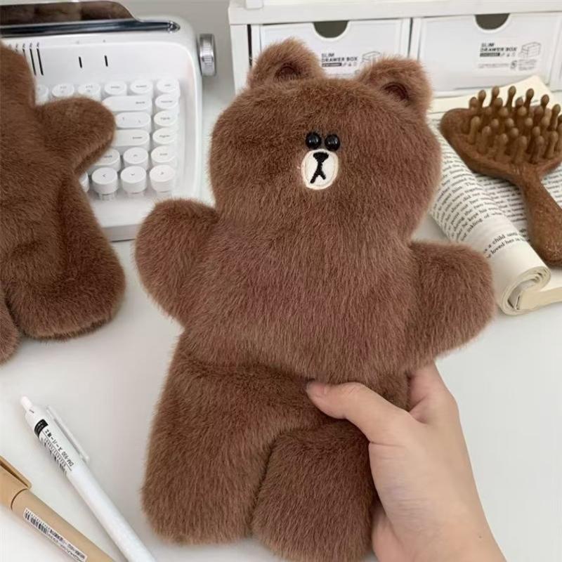 Cute Soft Plush Animal Brown Bear Large Capacity Pencil Bag Stationery Storage Bag Student Supplies Gift