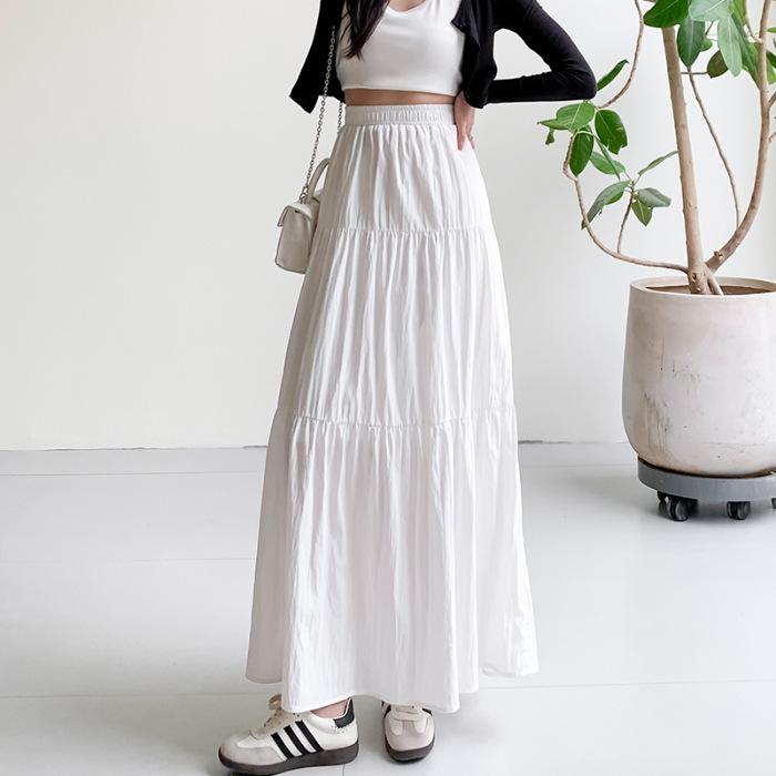 2026 New Style Women's Pink French Cake Skirt with Elastic Waistband - Spring/Summer Loose Slimming Half Skirt