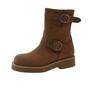 Boots stacking boots polished retro thick heel medium tube thick-soled locomotive buckle belt short boots women's inner height increase Martin boots