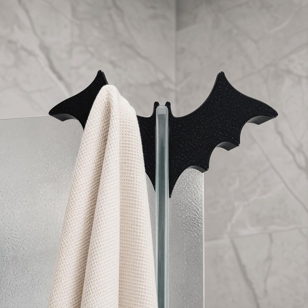 Creative 3D Print Halloween Bat Bathroom Hook No-Drill Space Saving Bathing Towel Hanger Black Hanging Shower Door Hook Bathroom
