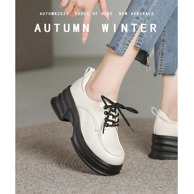 

Short height-increasing platform loafers 2025 spring new white British style small leather shoes lace-up soft-soled single shoes women 40 белый