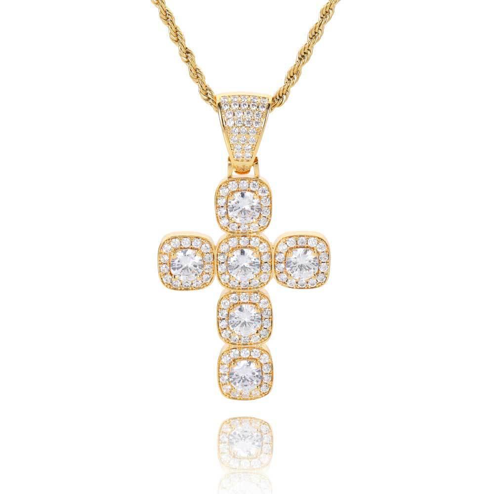 Iced Out Cushion Cross Pendant Necklace Moissanite Gold Plated Copper Hip Hop Jewelry For Men Women 1.75mm белый