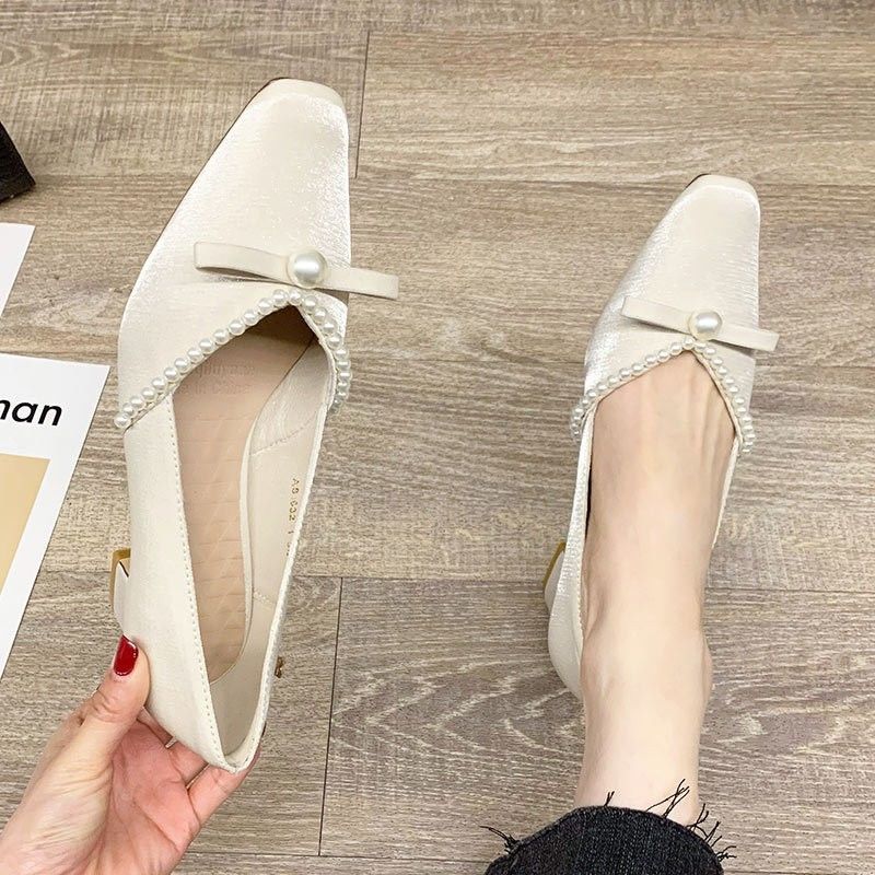 Chinese Pearl Wedding Shoes Single Shoes Women's 2025 New Xiaoxiang Square Head High Heels Dress Bridesmaid Shoes Bride Shoes