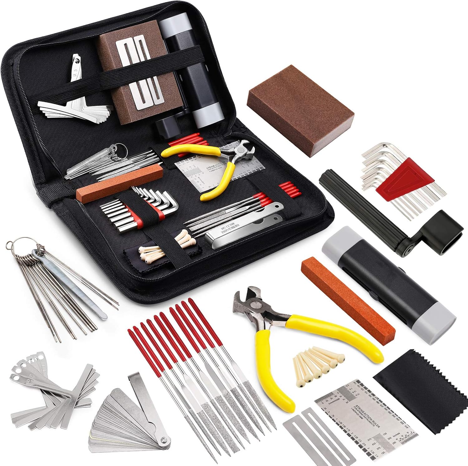 Guitar repair and maintenance tool kit, 45 pieces, with carrying bag