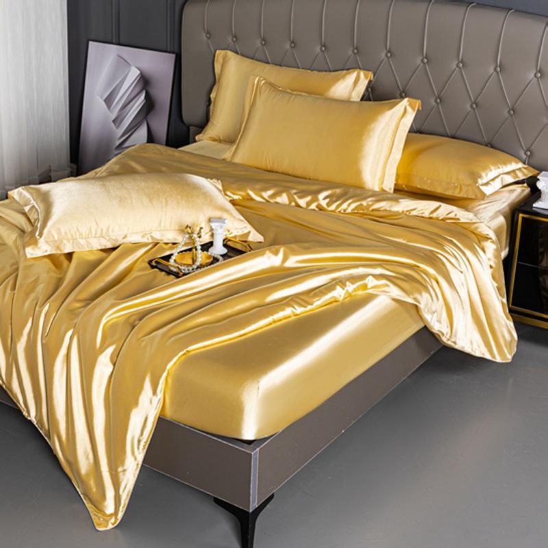 Summer double-sided ice silk mattress four-piece set silky smooth and cool silk three-piece set bed sheet quilt cover light luxury bedding cool