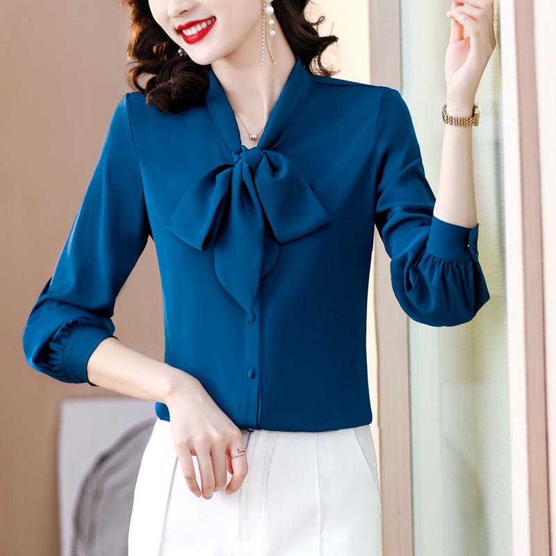 Women's Fashion Silk Long-Sleeve Bow Shirt, 2025 New Collection